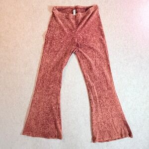 Zenana Signature Mineral Wash Bell Bottom Flare Yoga Leggings Burgundy Rust XL